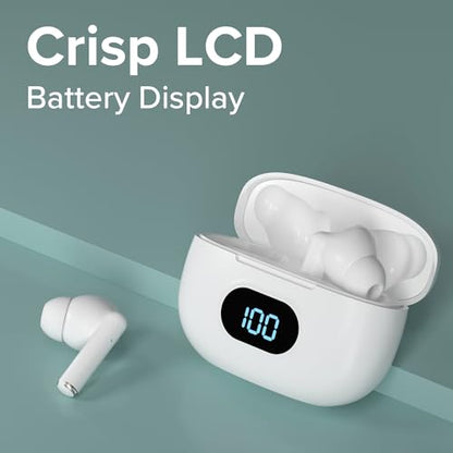 Coby True Wireless Earbuds with LCD Battery Readout Charging Case, Mini Bluetooth in-Ear Headphones with Built-in Mic, Lightweight Design, Noise-Isolating and Secure Fit, 10-Hour Playtime, White - color: White
