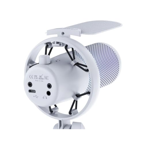 FEELWORLD VM1 USB Condenser Gaming Microphone for Streaming Noise Cancellation Mute RGB Light One-Key Mute Desktop Stand (White)