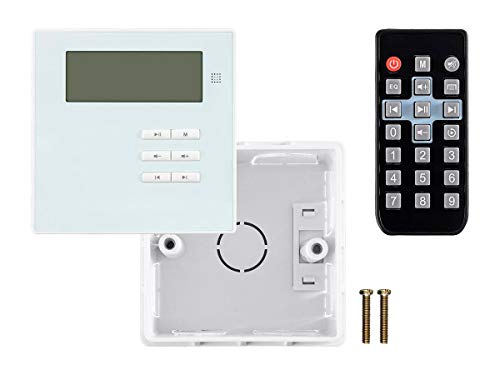 Monoprice Commercial Audio Wall Mount Music Amplifier - with Bluetooth, Aux, FM, and IR Remote, White