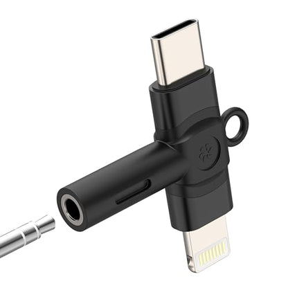 3.5mm to USB C Lightning Jack Dongle (2in1) for iPhone 16 15 14 13 Pro Max AUX Headphone Adapter Audio Cable for Apple Car Microphone Female Compatible for Samsung Connector Headset Adaptor for IPad