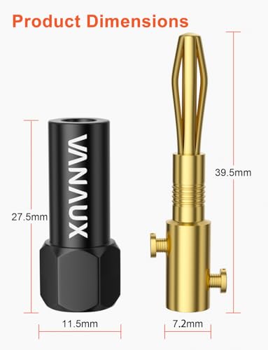 VANAUX Banana Plugs (Closed Dual Screw) - Gold Plated Speaker Plugs Connector for Speaker Wire, Amplifier, Receiver, Banana Wall Plate-Black (2 Pairs/4 Pieces) - style: 2 pairs/4 pieces