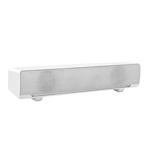 EVGATSAUTO 3.5mm Audio Soundbar with Bass Technology LED Light Volume Knob, USB Wired Stereo Speakers for PC Laptop Smartphone Tablet MP3 MP4 (White) - color: White