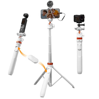 K&F CONCEPT 62'' Selfie Stick Tripod. | 2-in-1 Phone Holder, 360°Ball Head Compatible with DJI Osmo Pocket 4/3 GoPro 13/12 iPhone17. MS08 - color: White