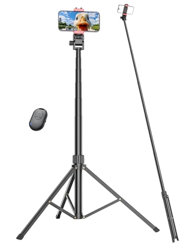 71'' Phone Tripod Stand, Extendable Reinforced Aluminum Phone Stand with Wireless Remote, Stable Cellphone Tripod (210cm-Black) - style: 86'' Black