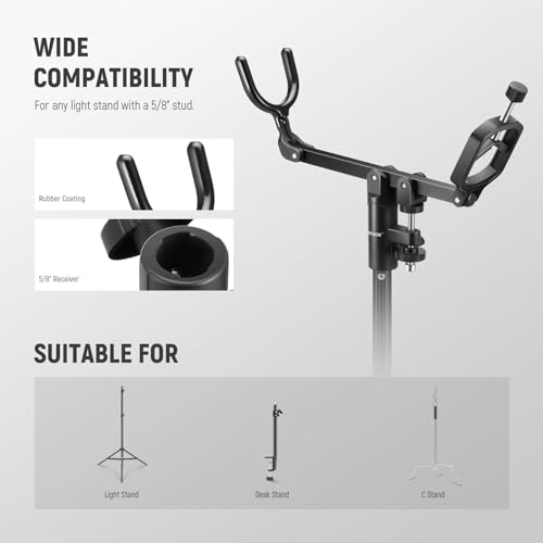 NEEWER Mic Boom Pole Support Holder with 5/8" Stud for Light Stand Boom Arm C Stand, Metal Nonslip DSLR Video Microphone Shotgun Mount Adapter, -15°/+30° Tilt, Max Load: 17.6lb/8kg, CM-NA-2 | For C Stand, Metal, Nonslip DSLR Video Microphone Shotgun Mount