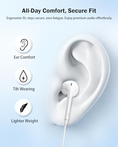 [Apple MFi Certified] Lightning Earbuds for iPhone, 2-Pack Wired Headphones | Bluetooth Connection; Built-In Remote and Mic for Music, Calls and Volume; Compatible with iPhone 14/13/12/11 Pro Max - color: L-Ivory White