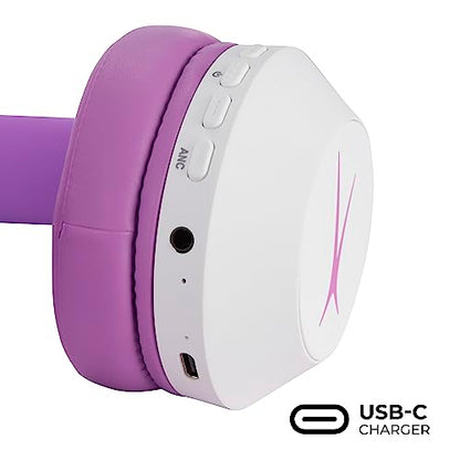Altec Lansing Kid Safe Noise Cancelling Wireless Headphones 15H Battery, 85dB Volume Limit, Foldable Design Powerful Sound, Active Noise Cancellation Perfect for Kids Ages 7+ - color: Purple