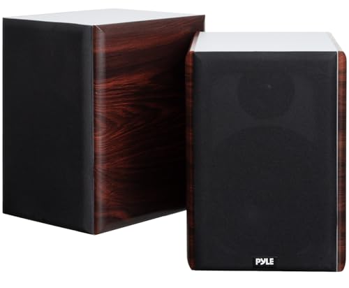 Pyle 6.5" Home Audio Speakers, 2-Way Passive Bookshelf, 240W Max Power, 1" Silk Dome Tweeter, Composite Woofer, Gold Plated 5 Way Binding Post, Rubber Surrounds, Beautiful Wood Grain Finish - Pair - color: Cherry, size: 6 inch