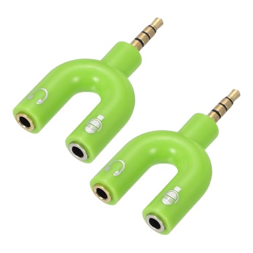 MECCANIXITY 2Pcs Headset Mic Splitter Adapter, 3.5mm Male to Dual Female Y Splitter Microphone and Audio Jack Adapter for PC Laptop Smartphone, Green - color: Green