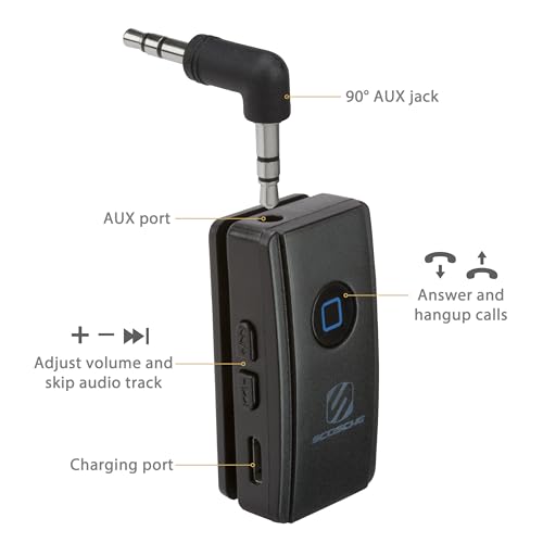 Scosche BTR3-SP BTFREQ Universal Bluetooth Wireless Audio Streaming and Handsfree Calling Receiver, Connect to Earbuds, Headphones, Car Stereo, Black - color: Black