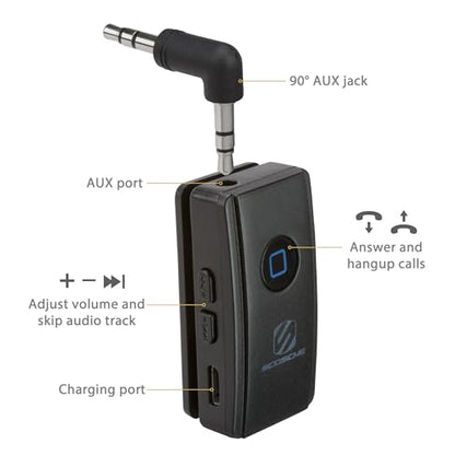 Scosche BTR3-SP BTFREQ Universal Bluetooth Wireless Audio Streaming and Handsfree Calling Receiver, Connect to Earbuds, Headphones, Car Stereo, Black - color: Black
