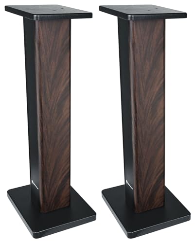 Rockville RHT28D Pair 28" Bookshelf Home Theater Speaker Stands, Dark Wood | 60 lb Capacity, Dual Top Platforms, MDF, Brass & Rubber Spikes, EVA Isolation Pads, Low Resonance - color: Dark Wood