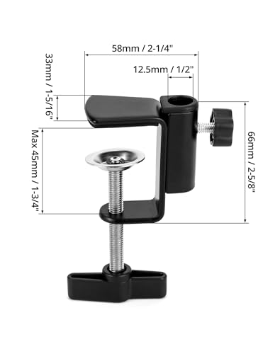 QWORK Universal Desk C-Clamp with 1/2" Thread Hole, 4 Pack Adjustable Metal Mounting Table Clamp, Desk Light Clamp Mount Holder for Swing Arm Magnifying Desk Lamp Microphone Camera