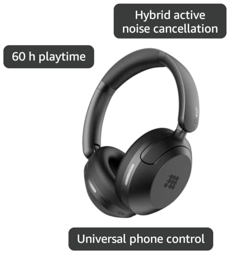 Cubitt Power Headphones with Hybrid ANC | Bluetooth 5.4 Over-Ear Headphones with 60H Playtime, 4 Mics, Auto-Pause, Transparency Mode, Low Latency, Foldable Design, USB-C Fast Charging - Obsidian Black - color: Obsidian Black
