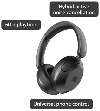 Cubitt Power Headphones with Hybrid ANC | Bluetooth 5.4 Over-Ear Headphones with 60H Playtime, 4 Mics, Auto-Pause, Transparency Mode, Low Latency, Foldable Design, USB-C Fast Charging - Obsidian Black - color: Obsidian Black