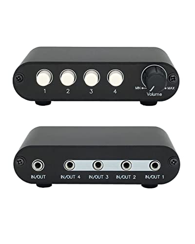 4-Way 3.5mm Stereo Audio Switch input Signal Source Switcher Selector Splitter Box with line volume controller (4 in 1 out / 1 in 4 out) -MC41 - color: 4-port 3.5mm Switch with volume