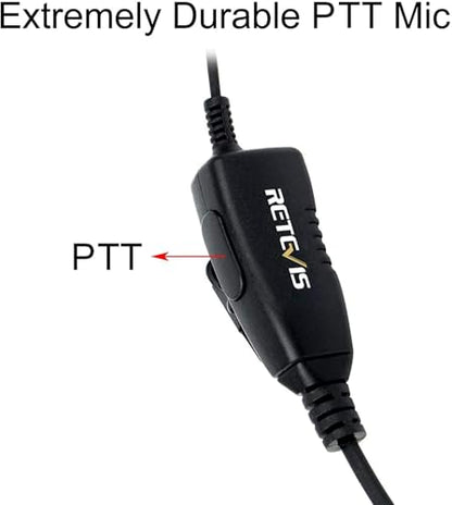 Retevis Walkie Talkie Earpiece, D-Type, 2 Pin, for H777/RT22/RT21/RT68 | PTT, Compatible with Pxton, Baofeng, Kenwood Walkie Talkies, Two Way Radio Earpiece with Mic, Hotels(1 Pack)