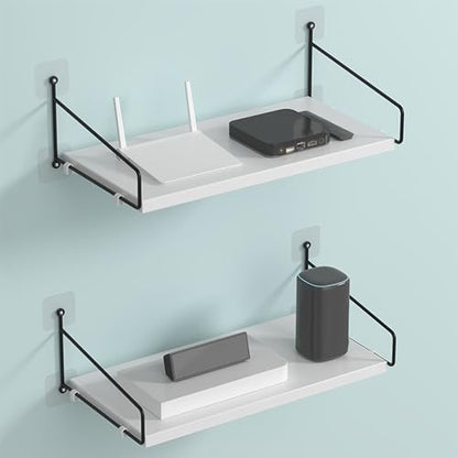 HERCHR Small Floating Shelves, Speaker Shelves Cable Box Shelf Projector Shelf Router Shelf Wall Hanging Shelf Floating Entertainment Center Shelves for Home(White)