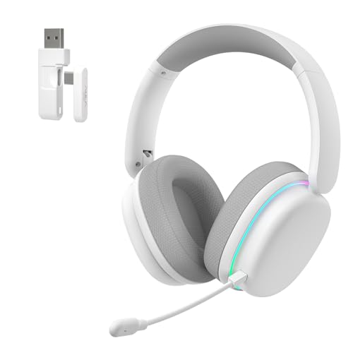 AULA G7 Pro Wireless Gaming Headset with 7.1 Surround Sound, 40mm Driver, BT5.3 Gaming Headphones with Mic, RGB, 10ms Latency, 65H Battery, PC Gaming Headset for PS5,PS4, Switch,PC,Wired Mode for Xbox - color: White