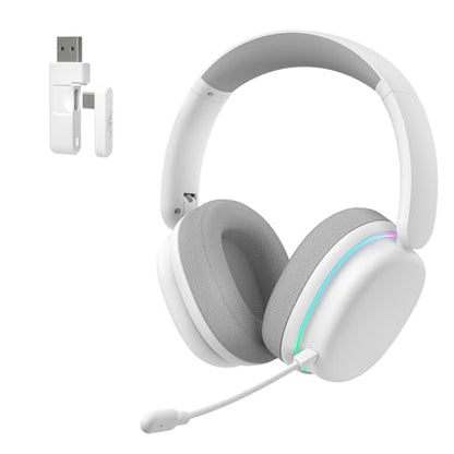 AULA G7 Pro Wireless Gaming Headset with 7.1 Surround Sound, 40mm Driver, BT5.3 Gaming Headphones with Mic, RGB, 10ms Latency, 65H Battery, PC Gaming Headset for PS5,PS4, Switch,PC,Wired Mode for Xbox - color: White