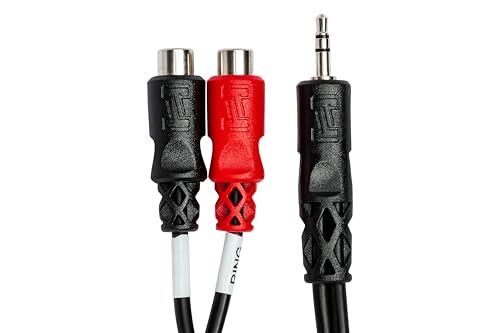 Hosa YRA-154 3.5 mm TRS to Dual RCAF Stereo Breakout Cable, 6 Inches | Audio signal splitting with 3.5mm TRS male and dual RCA female connectors