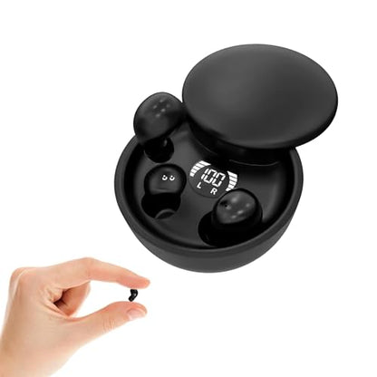 Mini Invisible Earbuds for Small Ears, Ear Buds for Side Sleeping | Ultra-compact Earbuds for Small Ears with Soft Silicone Fit, Bluetooth 5.4, IPX5, 4-5H Playtime 24-H Battery Case - color: Black
