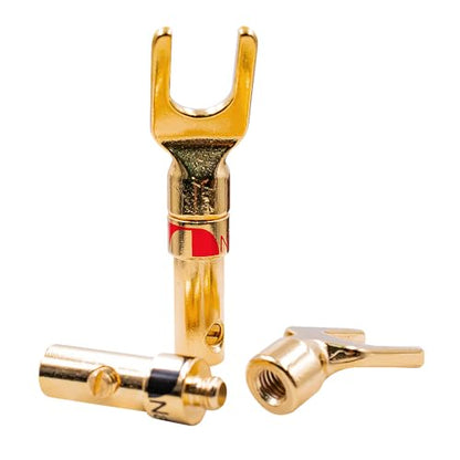 Spade Plugs for Speakers - Gold-Plated Y-Shaped Fork Plugs for Speaker Wire (2 Pairs)
