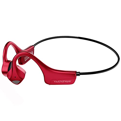 Bone Conduction Headphones Bluetooth - Open-Ear Earbuds, Wireless Headset with Mic, Titanium Lightweight Sweat Resistant for Workout Running Hiking Driving Bicycling - color: Red