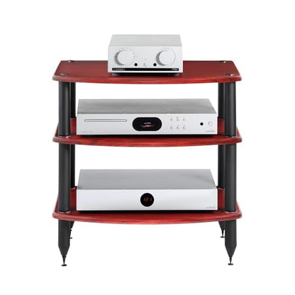 Pangea Audio Vulcan Three Shelf Audio Stereo Rack, Media Stand, and Components Cabinet 3 Shelf Rosenut Red - color: Rosenut Red