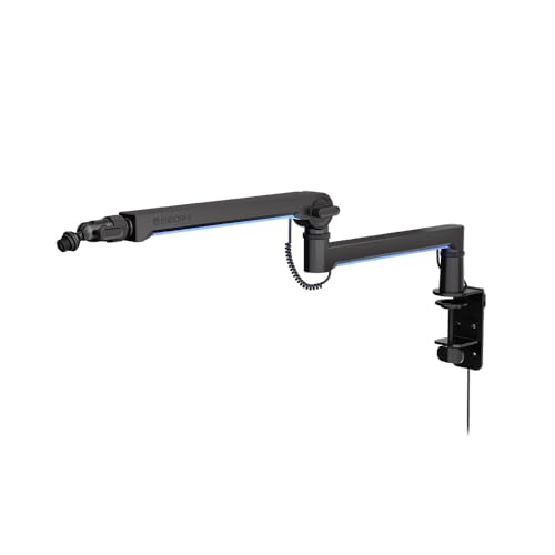ENDORFY Broadcast Low Profile RGB Boom Arm, Premium Low Profile Microphone Smartfone and Light Arm with Cable, Rotatable, LED Lights with Controller