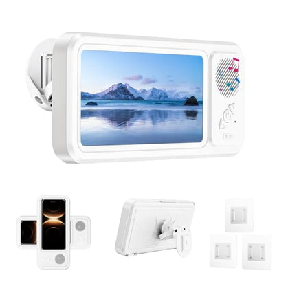 Shower Phone Holder Waterproof with Speaker Hole,360° Rotatable Shower Phone Case Holder,Anti Fog Phone Stand Mount for Bathroom Bathtub Kitchen Wall Mirror,for 4-7" iPhone 17 16 S25 Ultra - color: White