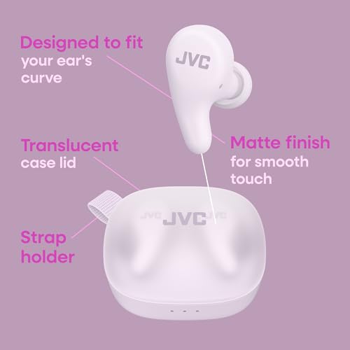 JVC Gumy Premium True Wireless Earbuds Noise Cancelling, Bluetooth 5.4 Headphones 26H Battery, ANC Ambient Mode, Gaming Low Latency, USB-C Case - color: Grape