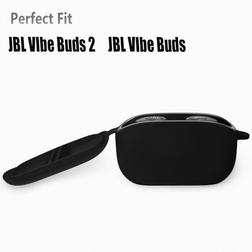 Geiomoo Silicone Case for JBL Vibe Buds 2, JBL Vibe Buds, Soft Flexible Scratch Resistant Protective Cover with Carabiner (Black) - color: Black