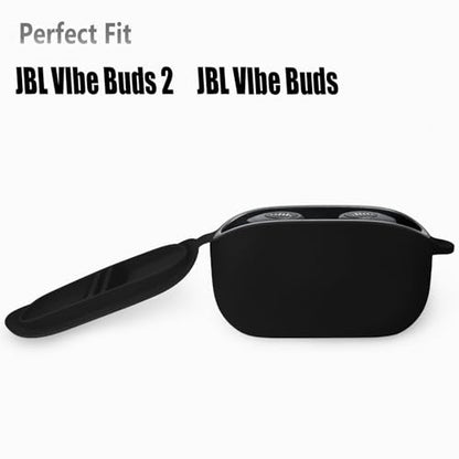 Geiomoo Silicone Case for JBL Vibe Buds 2, JBL Vibe Buds, Soft Flexible Scratch Resistant Protective Cover with Carabiner (Black) - color: Black