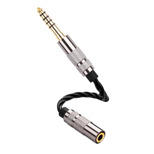 SinLoon 4.4mm Male to 3.5mm Female Audio Adapter Cable, 15cm HiFi Short Cord, Oxygen-Free Copper Braided, Gold-Plated Balanced to Stereo Converter (Black)