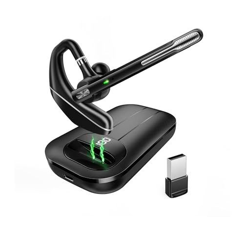 EKVANBEL Bluetooth Headset V5.3, Wireless Earpiece with 1000mAh Charging Case, 96H Talktime, Hands Free Noise Canceling Headphones with Dual-Mic for Computer Cell Phones Trucker Home Office Work - color: Black