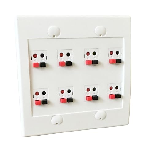 DIYTECH Premium 8 Speaker Wall Plate, Speaker Plug, Supports 8 Speaker Configurations, Speaker Port for Wall Speaker Wire, Speaker Wire in Wall, Wire Wall Plate - 2 Gang Screwless - size: 8 Speaker