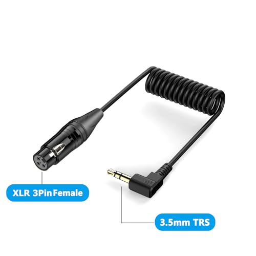 Seadream XLR to 3.5mm Balanced Cable Coiled;XLR 3 Pin Female to Locking 3.5mm 1/8" TRS Right Angle Cord;Male to Female XLR to 1/8 Inch Right Angle Cable