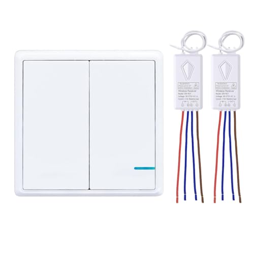 Thinkbee Wireless Lights Switch Kit, 2 Gang Wall Switch with Mini Receiver - size: 2 button switch+2 receiver