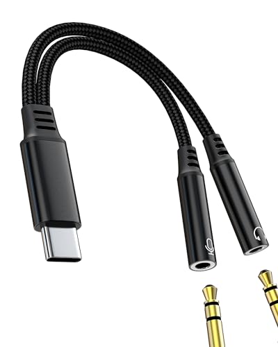 3.5mm Headset Splitter for iPhone 16 15 Pro Max AUX to USB C Adapter (2in1) Headphone Audio Jack Cable for Apple Dongle Phone Compatible for Samsung Microphone Car Cord Female Accessorie for IPad