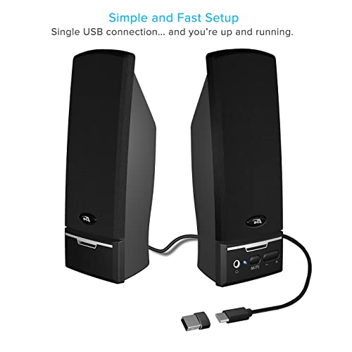 Cyber Acoustics CA-2014USB 2.0 USB Speakers with Dual-Port Compatibility | Great for PC, Mac and Chromebook, Volume and Mute Control, Headphone Jack