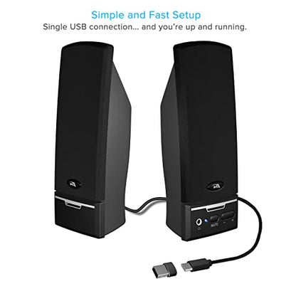 Cyber Acoustics CA-2014USB 2.0 USB Speakers with Dual-Port Compatibility | Great for PC, Mac and Chromebook, Volume and Mute Control, Headphone Jack