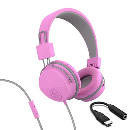 JLab, JBuddies Studio, Kids Wired on-Ear Headphones, Bundle with USB-C Adapter, Volume limiting, Foldable, Pink - color: Pink, size: Bundles