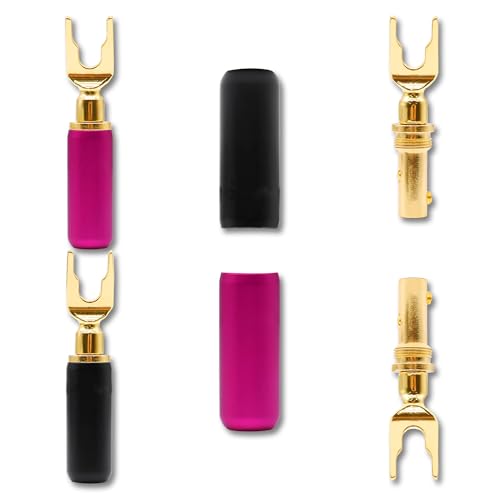 Y Spade Speaker U Fork Banana Plugs Connectors 4pcs | Gold Plated Barrier,Solderless Terminals,for Speaker Amplifier Sound System Home Audio Wire Cable
