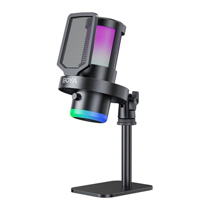BOYA USB Gaming Microphone, 192kHz/24bit, Supercardioid + ENC Noise Cancellation, Touch Mute, 9 RGB Effects, Gain Knob, Monitor Jack, Microphone for PC/PS4/PS5/Mac/Android/iOS/Streaming/Podcasting - size: Stand Version