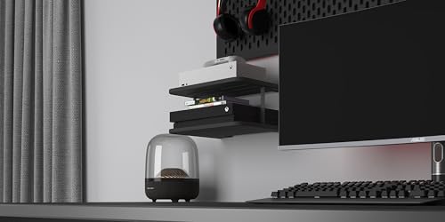 Black Projector Wall Shelf/Floating Under TV Game Double Shelf Stand for Xbox, Router/Entertainment Center, Projector Holder Accessories