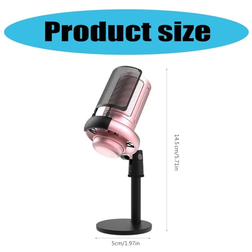 USB Microphone for PC Gaming Color Lighting Mic Mute Button Condenser with Knob Solid Base - color: Black