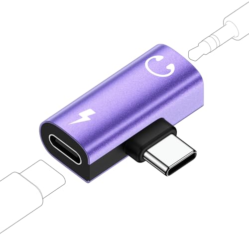 USB C to 3.5mm Audio Adapter 2 in 1 Type-C to Aux Headphone Hi-Res Adapter with 60W Fast Charger for iPhone 17e/17 Pro Max/16e/16/15 Pro Max/Samsung Galaxy S26 Ultra/S25/S24/S23/S22/S21/S20/A17/A16 - color: Purple