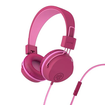 JLab JBuddies Studio on-Ear Kids Wired Headphones with mic, Volume Limiter, Foldable, Adjustable, Dark Pink - color: Dark Pink, size: Headphones