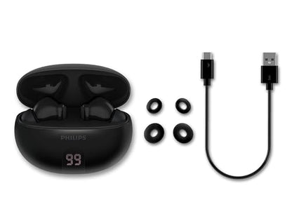 Philips T2520 True Wireless Earbuds, Bluetooth 5.4, Active Noise Cancelling, AI Mic Clear Calls, Dynamic Bass, 20H Battery, IPX4 Water Resistant, Black